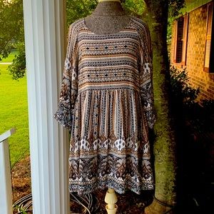 entro Black & Brown 3/4 Sleeve Dress, Size Medium